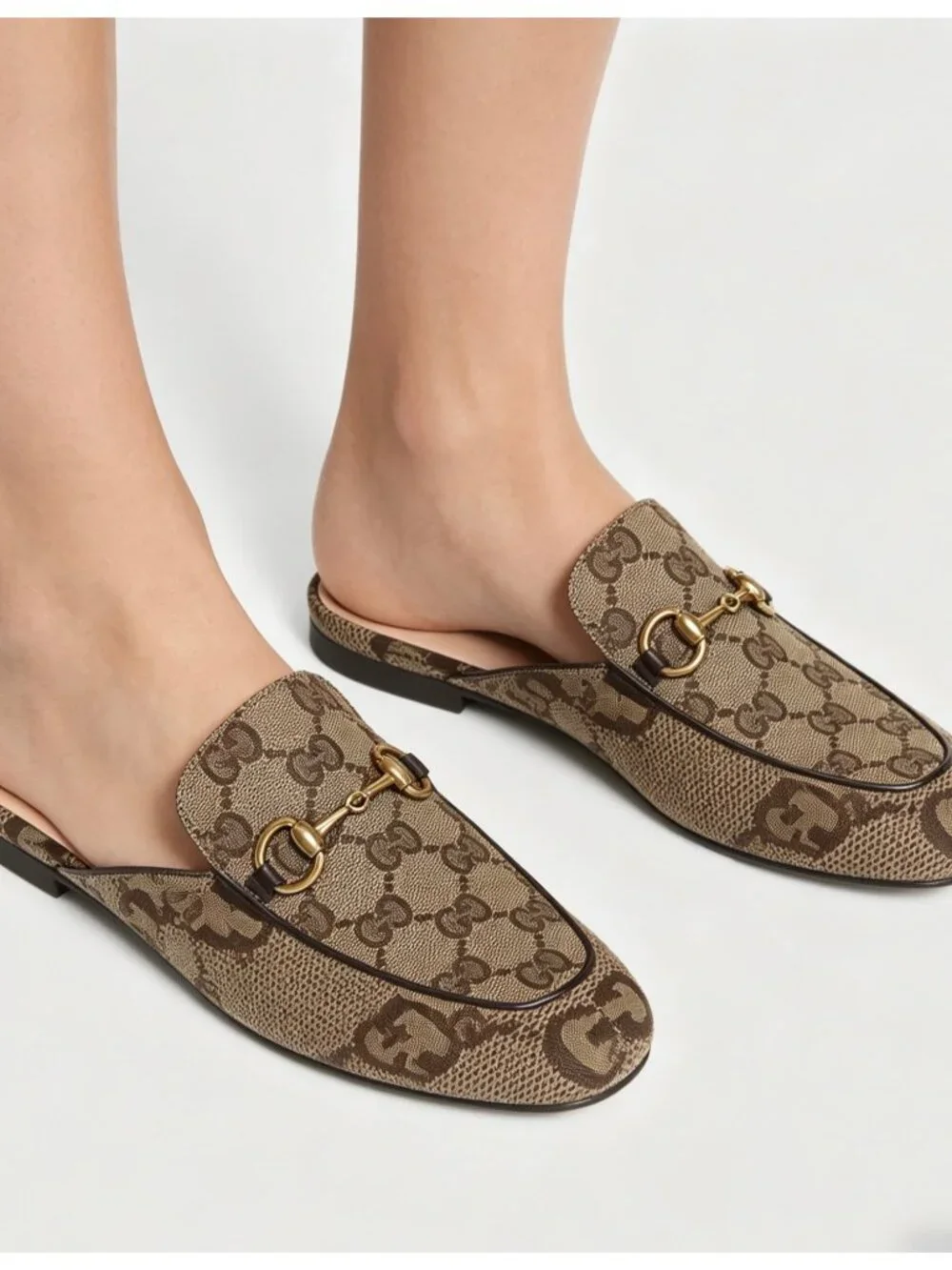 Gucci Monogram Jumbo GG Malaga Princetown Slippers Camel Ebony Beige EU37 475094 - Picture 13 of 13